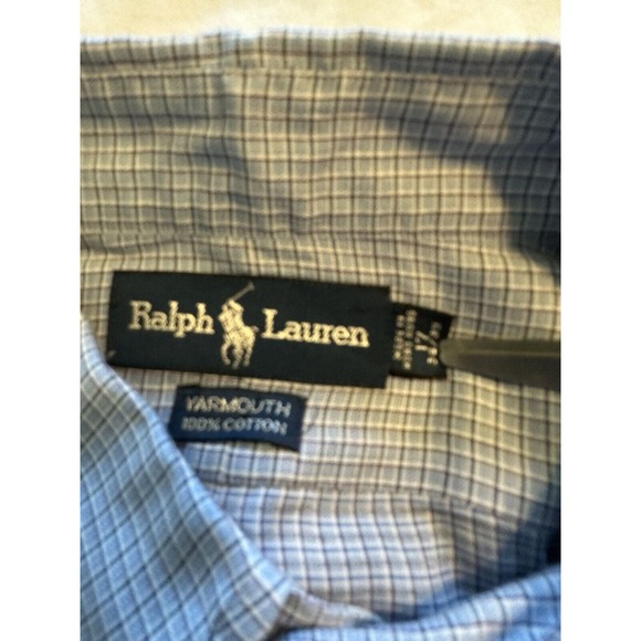 Ralph Lauren Yarmouth Blue/Black Gingham Check Blue Pony Button Up Shirt Size 17 - Picture 5 of 11